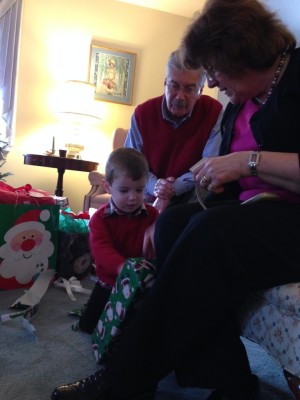 Opening presents with Nana and Bump!